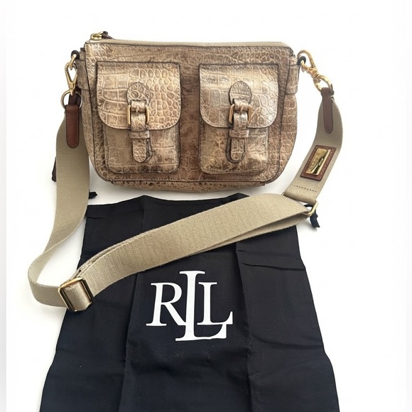 Lauren Ralph Lauren Handbags - Lauren Ralph Lauren Medium Noa Croc-Embossed Leather Crossbody with Dust Bag